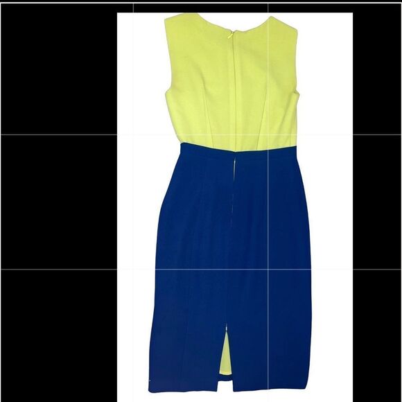 BCBGMAXAZRIA size 2 Blaire Color-Block Sheath Dress Navy Blue Neon Yellow Green - Picture 7 of 10